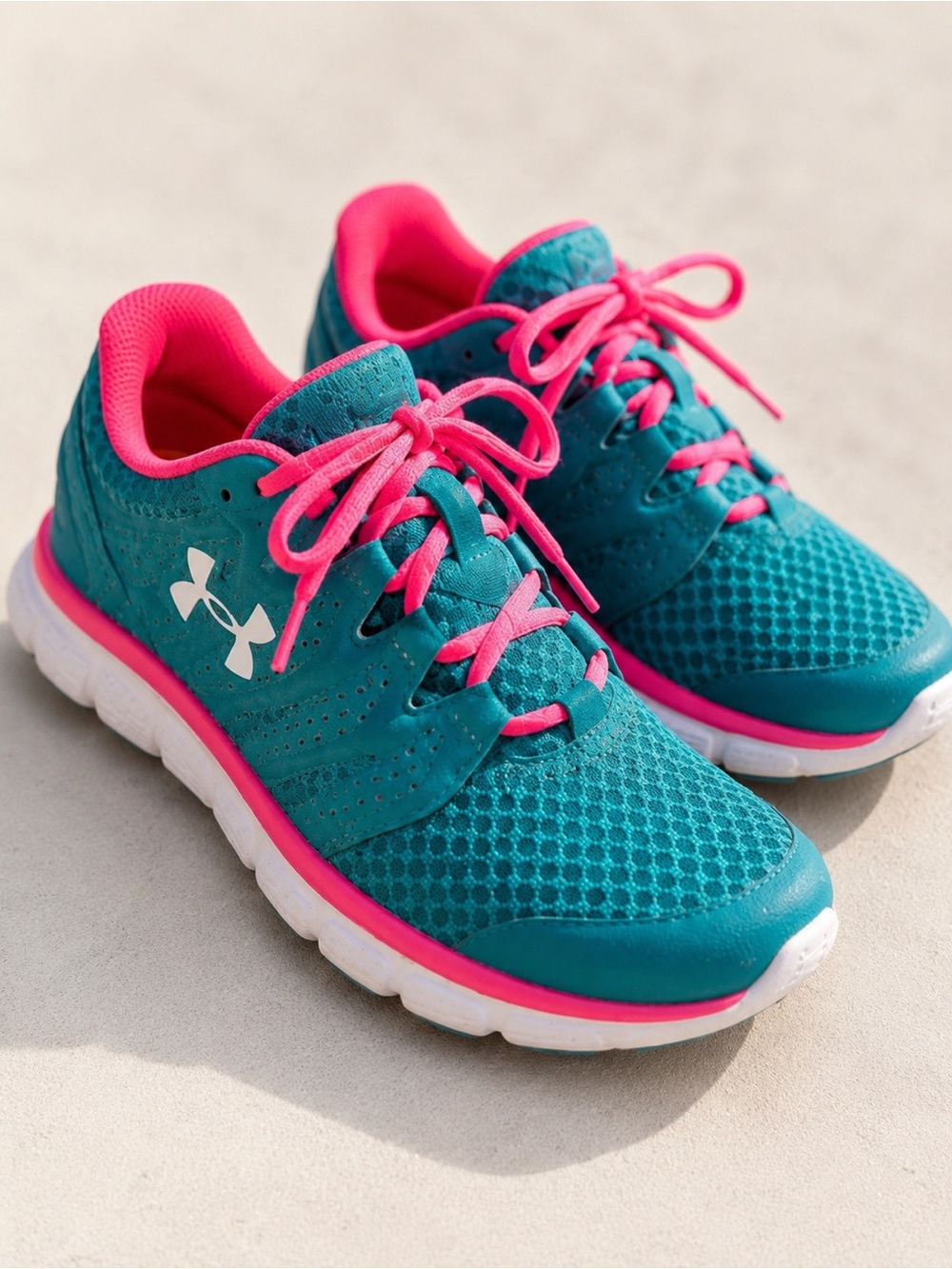 Under Armour Micro G Running Shoes Teal Pink Athletic Sneakers Women 7